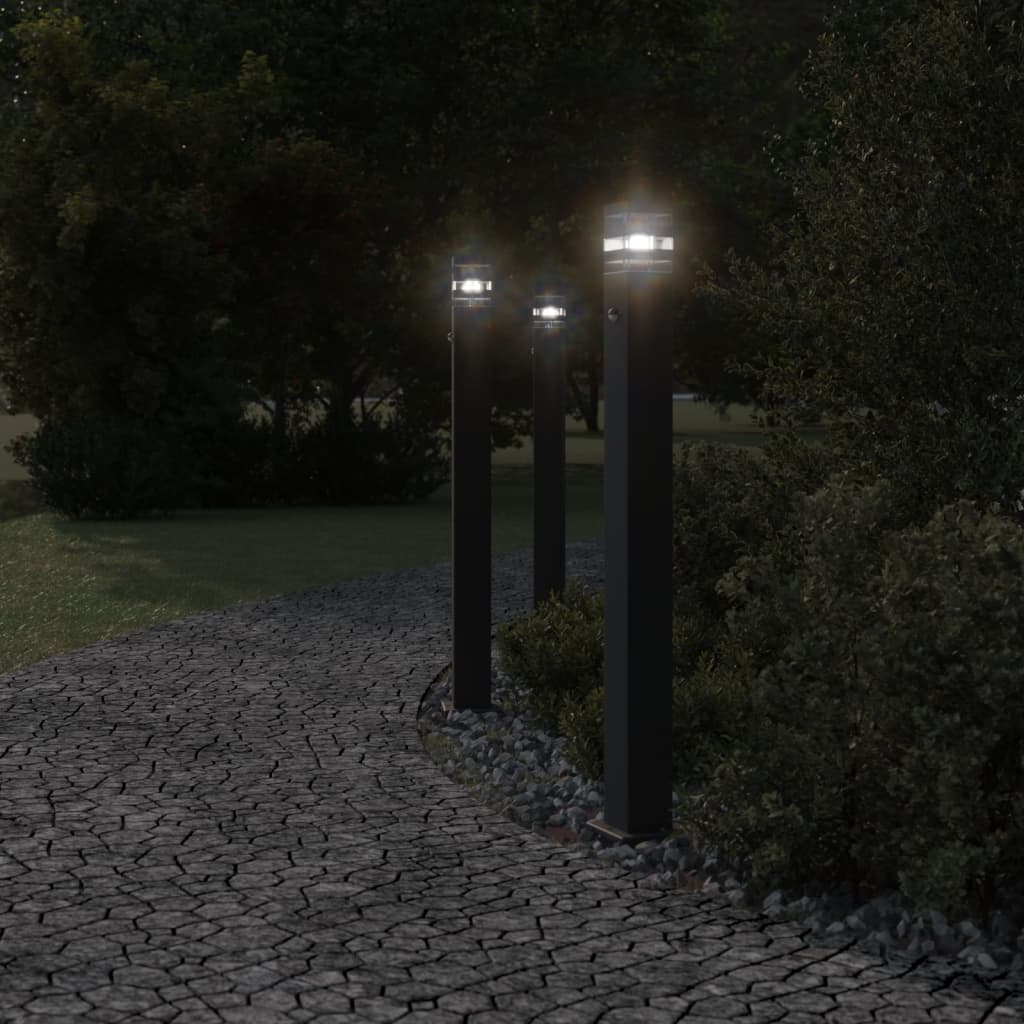 Venkovní stojací lampa s čidlem černá 110 cm hliník