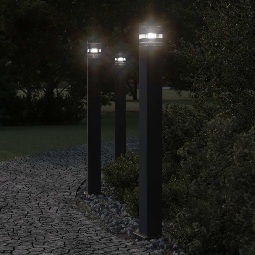 Venkovní stojací lampy s čidlem 3 ks černé 110 cm hliník
