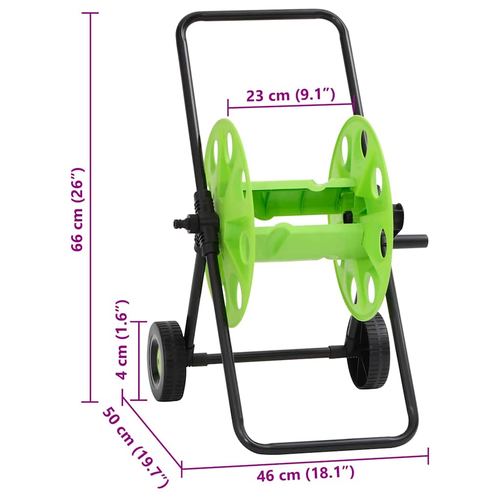Zelený vozík s hadicovým navijákem pro 60 m 1/2" hadice ocel