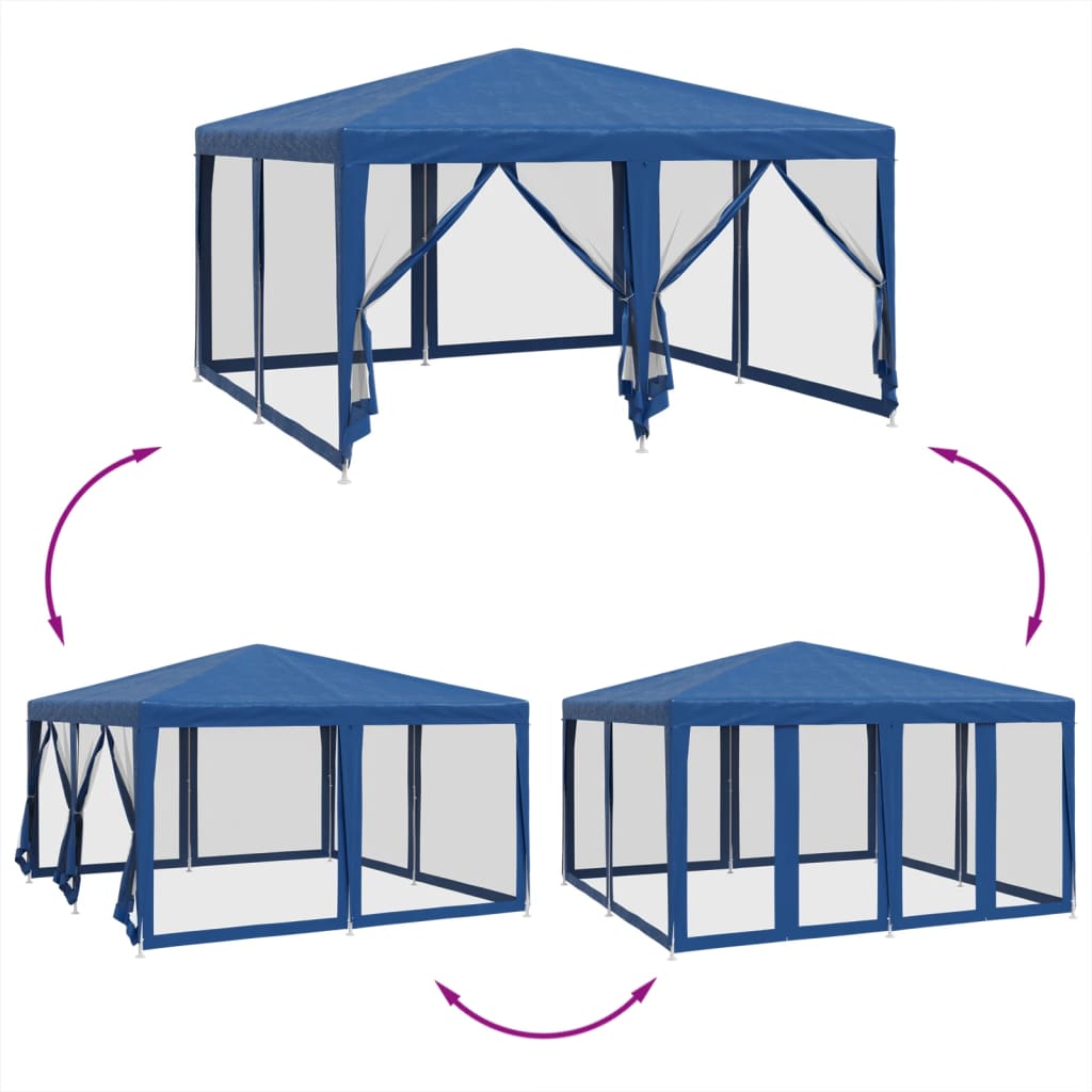 Party stan s 8 síťovanými bočnicemi modrý 4 x 4 m HDPE