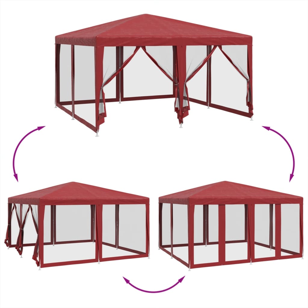 Party stan s 8 síťovanými bočnicemi červený 4 x 4 m HDPE