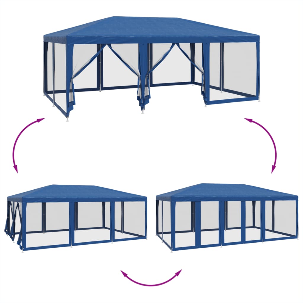 Party stan s 12 síťovanými bočnicemi modrý 6 x 4 m HDPE