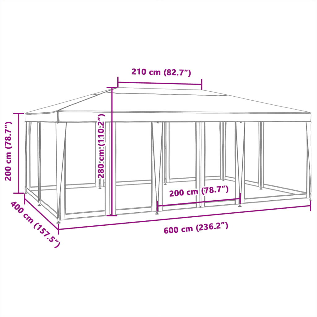 Party stan s 12 síťovanými bočnicemi modrý 6 x 4 m HDPE