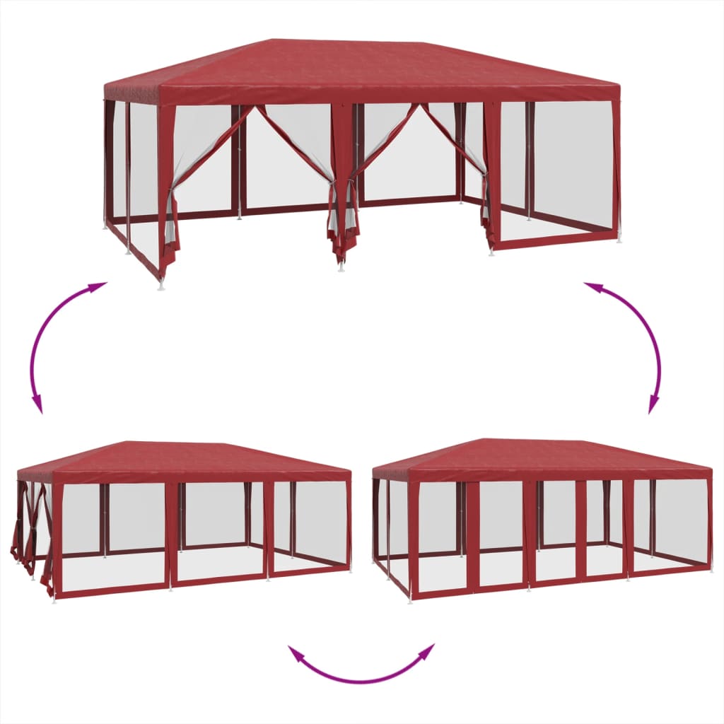 Party stan s 10 síťovanými bočnicemi červený 6 x 4 m HDPE