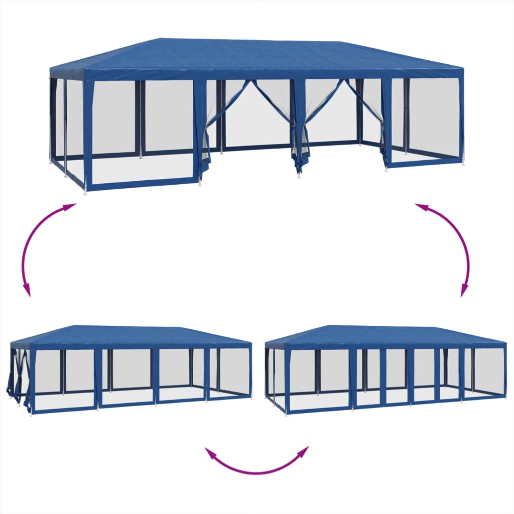 Party stan s 12 síťovanými bočnicemi modrý 8 x 4 m HDPE