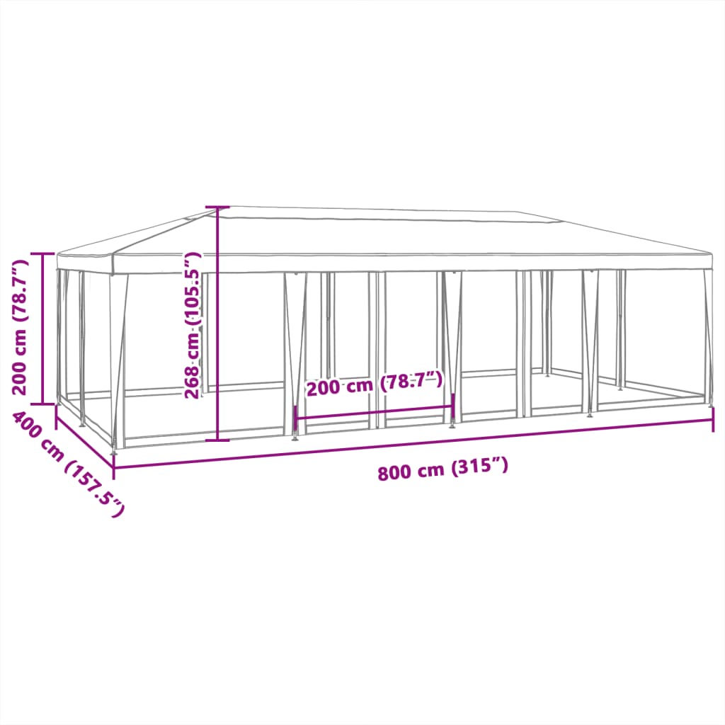 Party stan s 12 síťovanými bočnicemi modrý 8 x 4 m HDPE