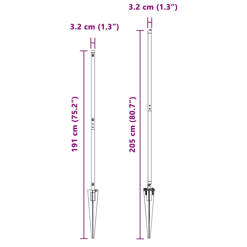 Plotový sloupek. 26 pcs Stříbrná 3.2 x 3.2 x 160 cm Ocel