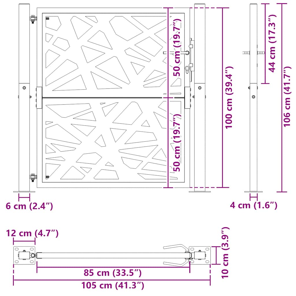 Zahradní branka černá 105x106 cm ocel design lehkou