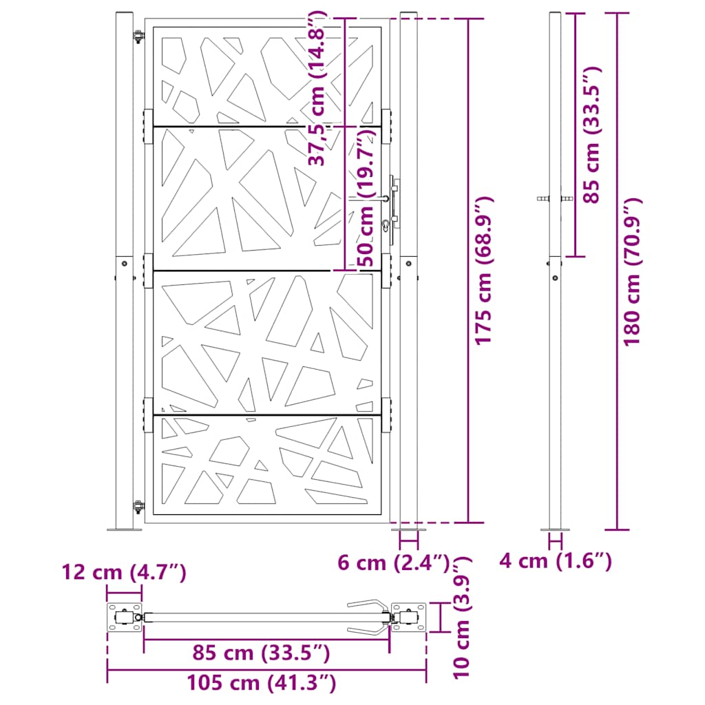 Zahradní branka 105x180 cm klimaticky odolný ocel design lehkou