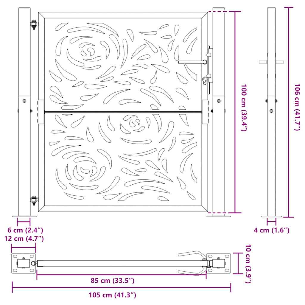 Zahradní branka černá 105x106 cm ocel design plamene
