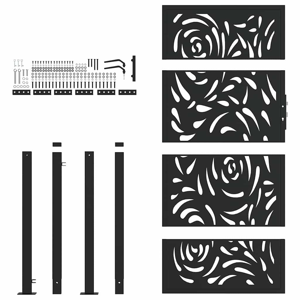 Zahradní branka černá 105x180 cm ocel design vlnek