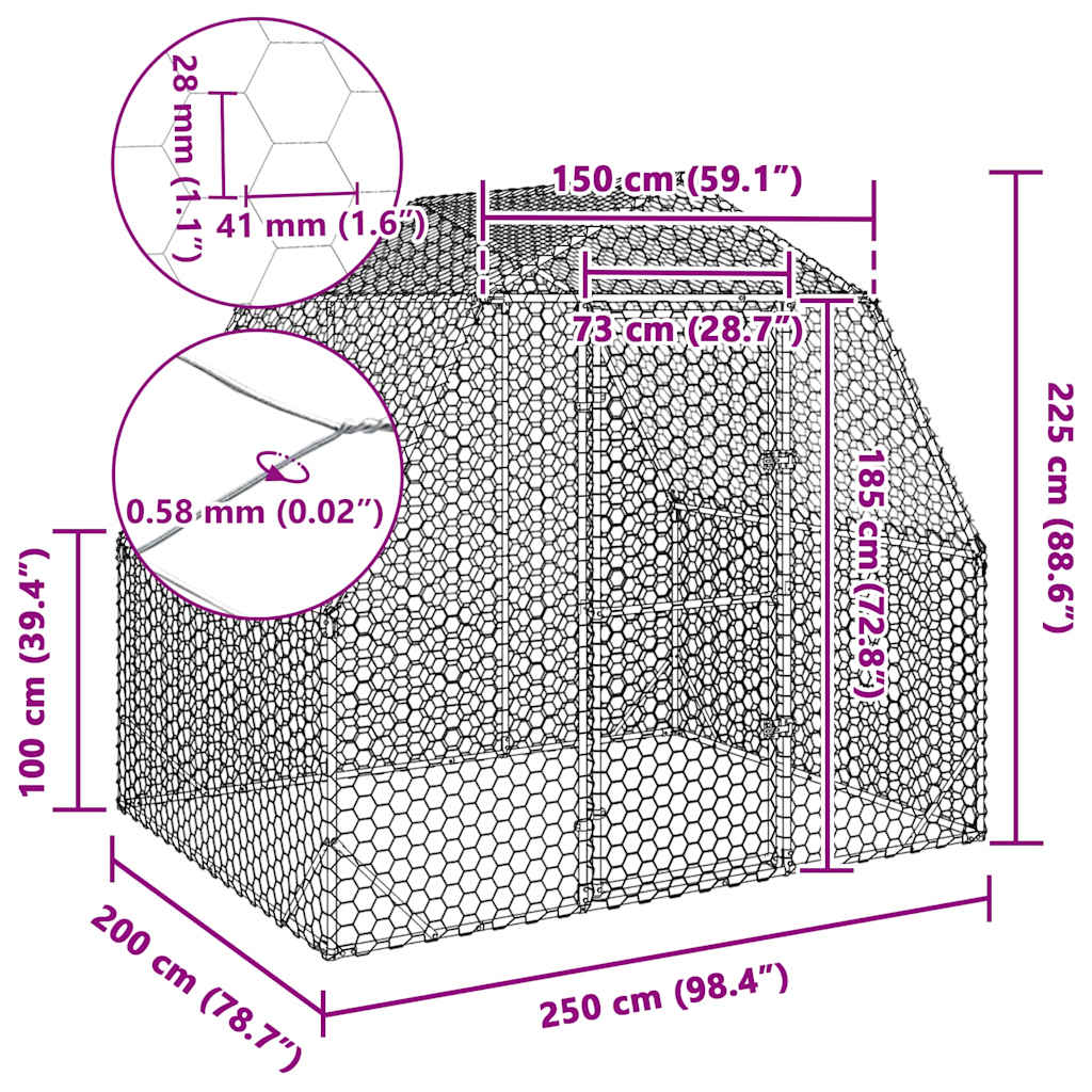 Výběh pro slepice 2,5x2x2,25 m pozinkovaná ocel