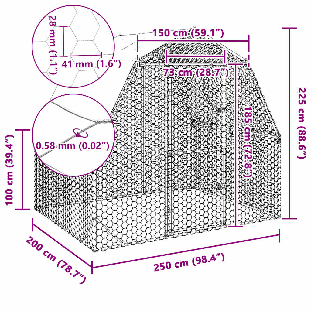Výběh pro slepice se střechou 2,5x2x2,25 m pozinkovaná ocel