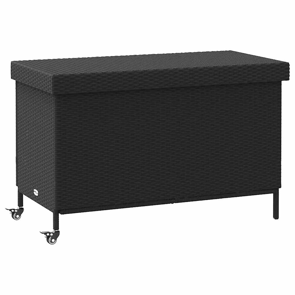 Zahradní úložný box s kolečky černý 110x55x73 cm polyratan