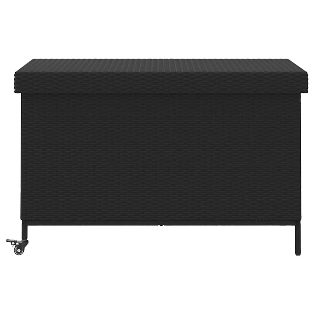 Zahradní úložný box s kolečky černý 110x55x73 cm polyratan