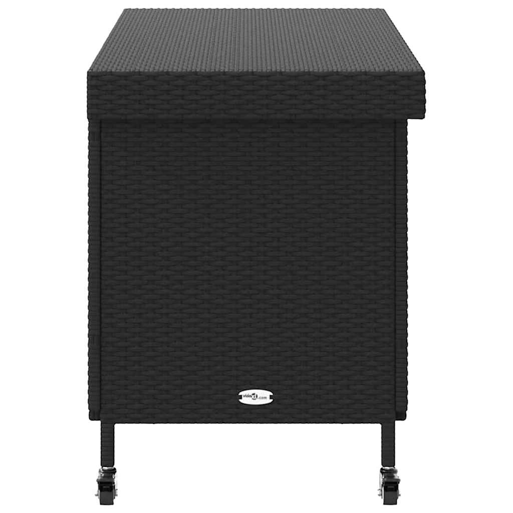Zahradní úložný box s kolečky černý 110x55x73 cm polyratan