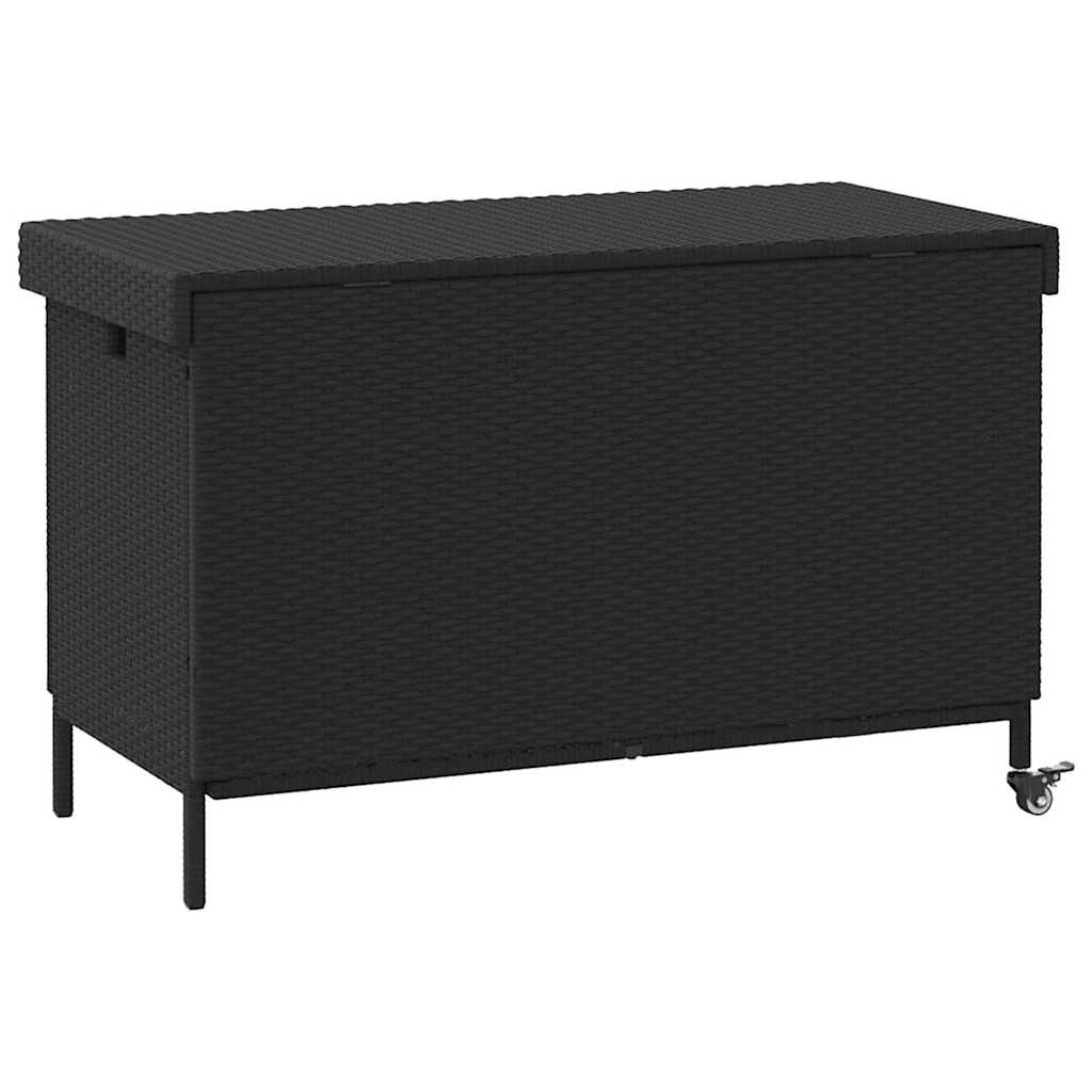 Zahradní úložný box s kolečky černý 110x55x73 cm polyratan