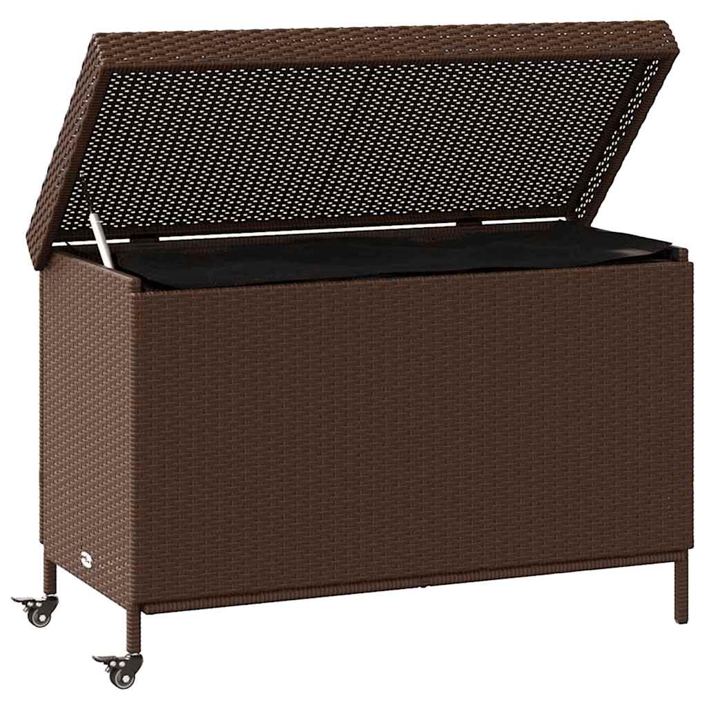 Zahradní úložný box s kolečky hnědý 110x55x73 cm polyratan