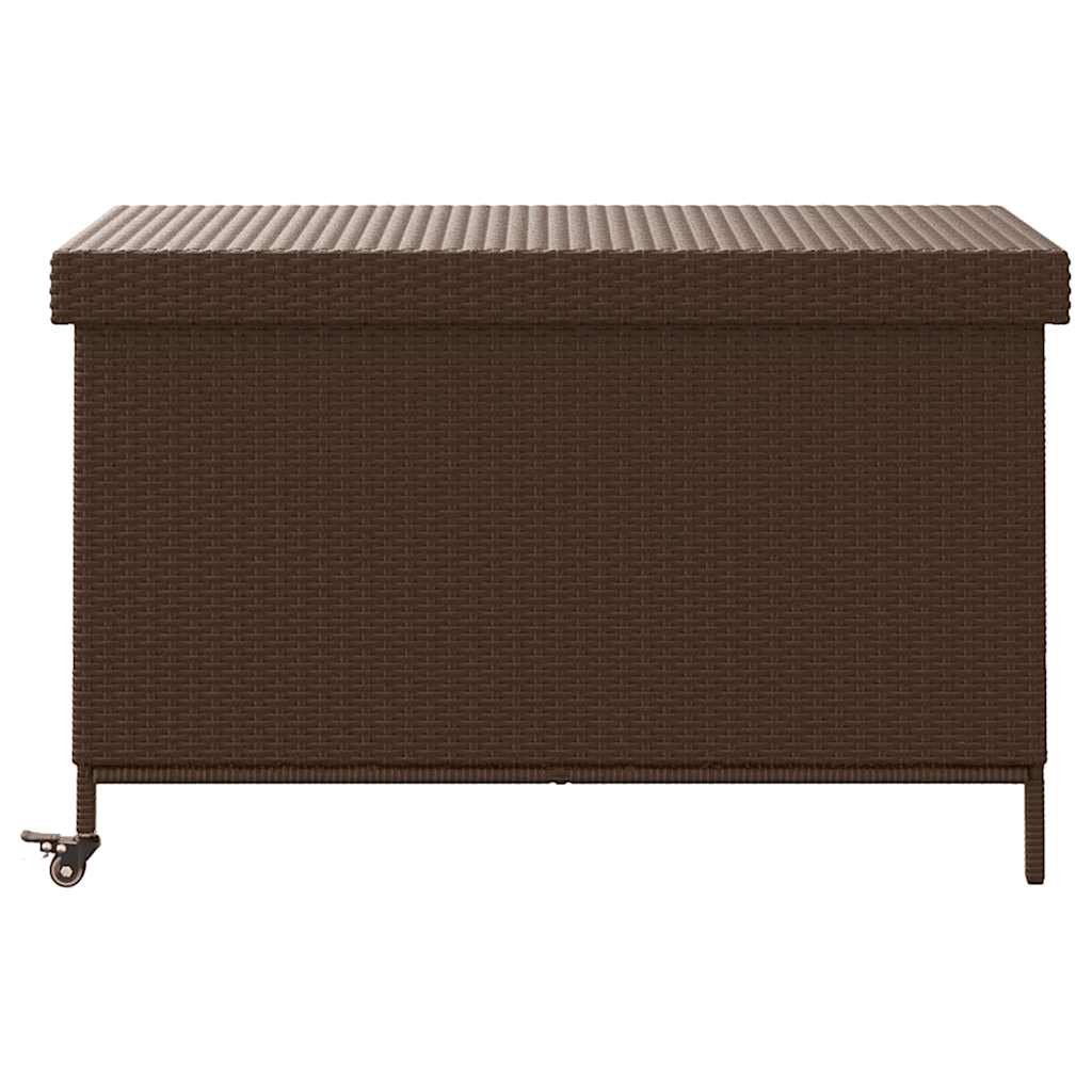 Zahradní úložný box s kolečky hnědý 110x55x73 cm polyratan