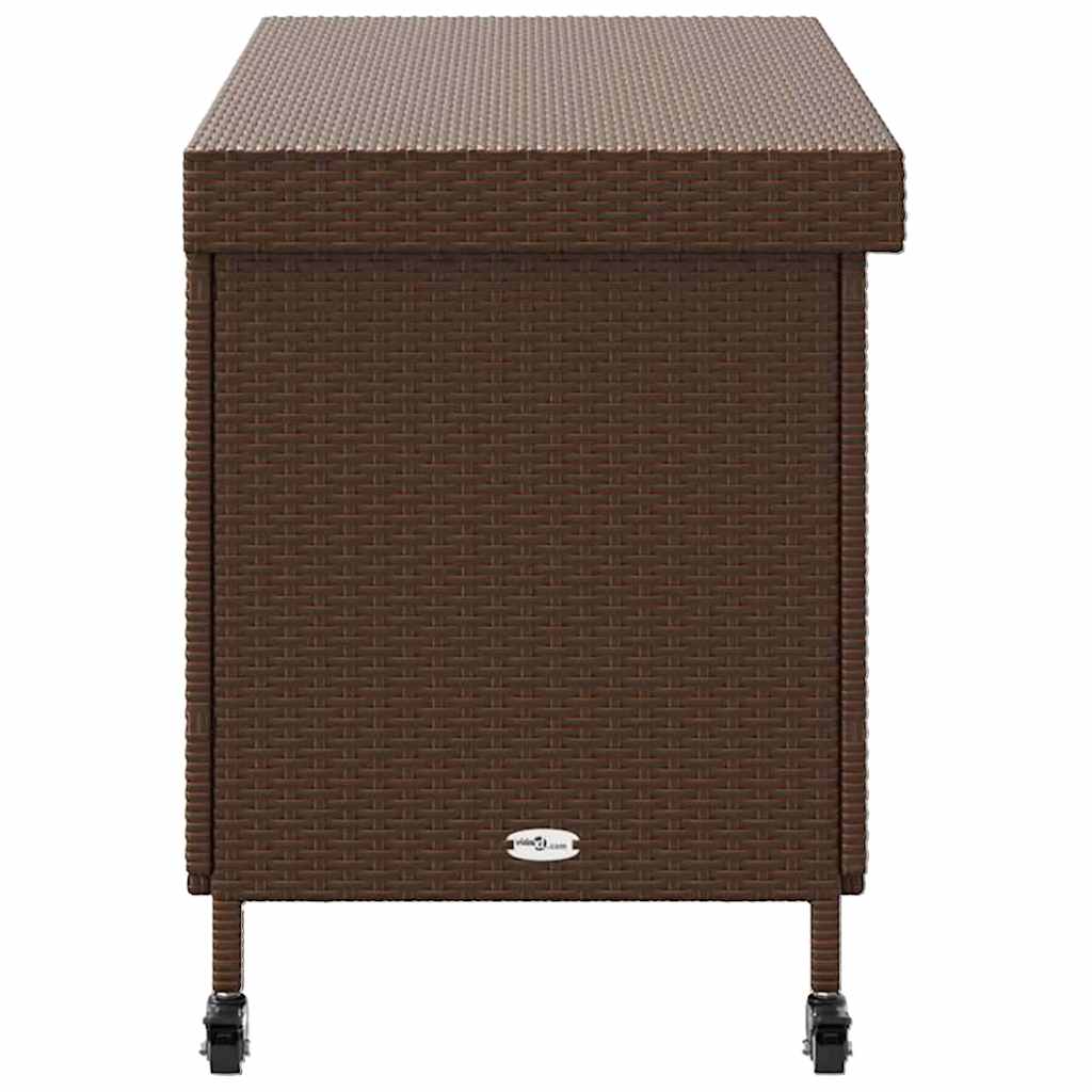 Zahradní úložný box s kolečky hnědý 110x55x73 cm polyratan