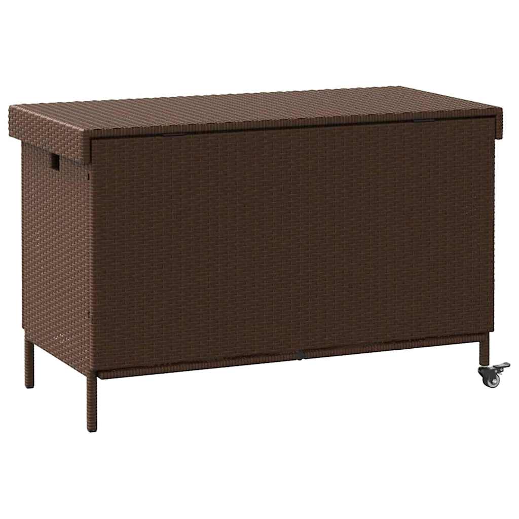 Zahradní úložný box s kolečky hnědý 110x55x73 cm polyratan