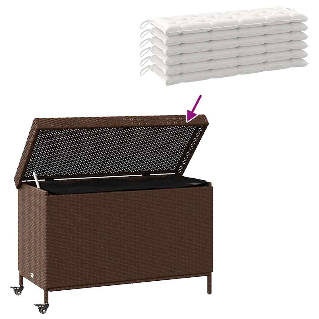 Zahradní úložný box s kolečky hnědý 110x55x73 cm polyratan