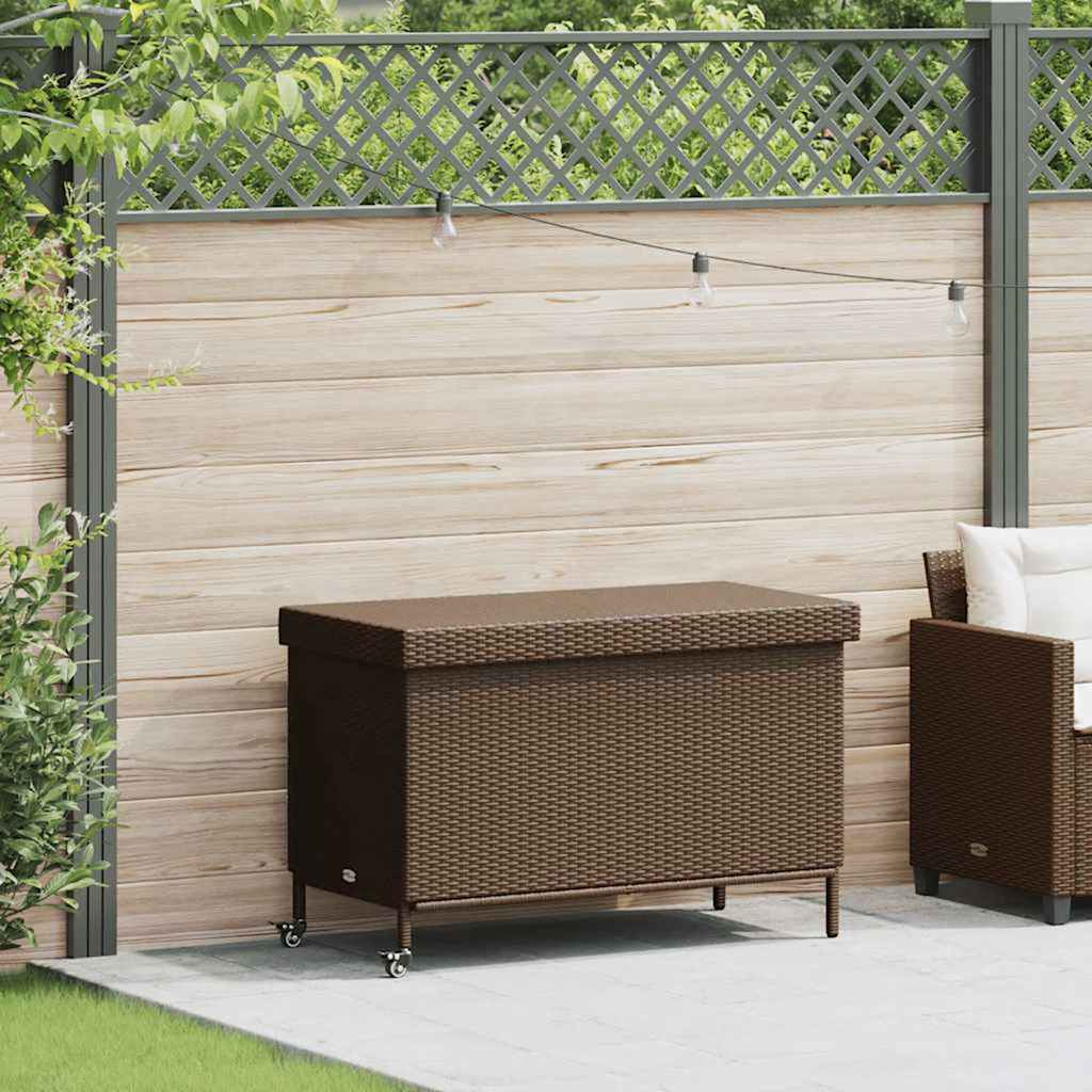 Zahradní úložný box s kolečky hnědý 110x55x73 cm polyratan