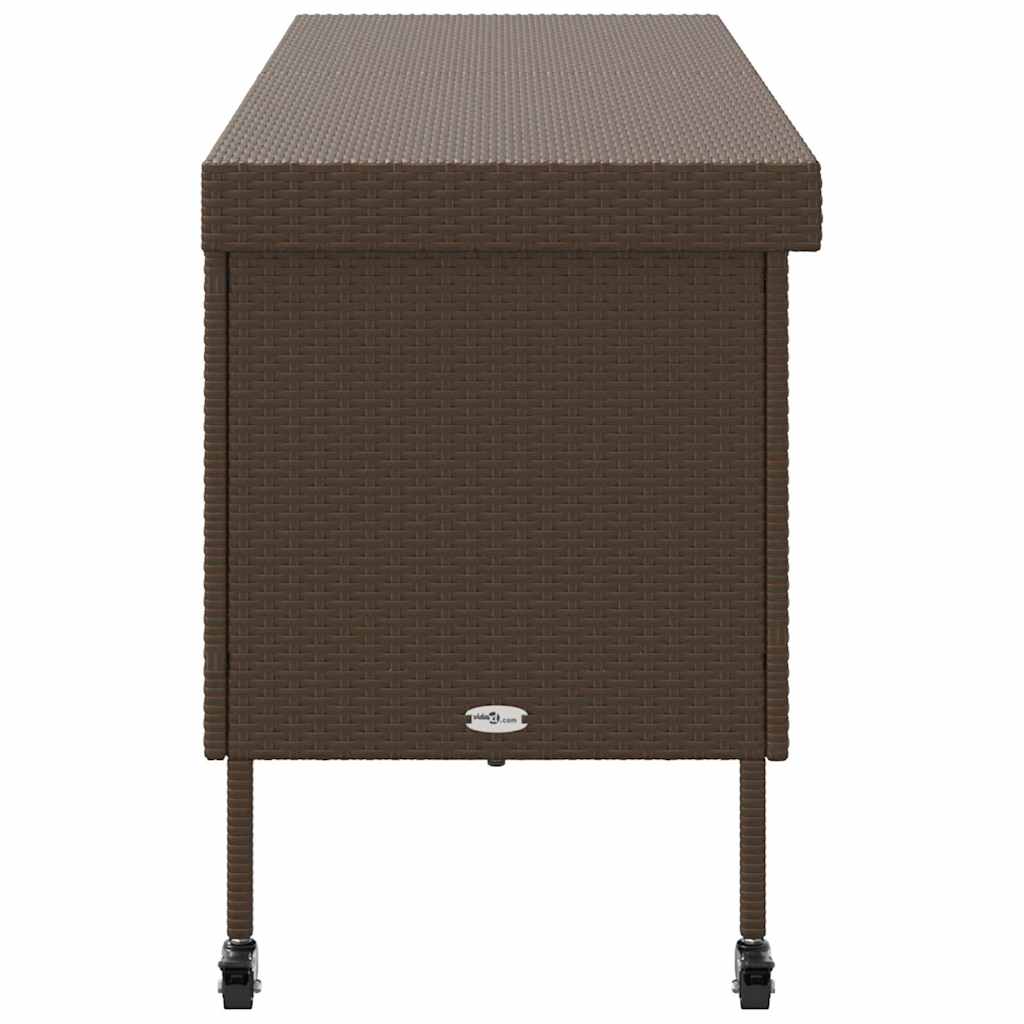 Zahradní úložný box s kolečky hnědý 160x55x75 cm polyratan
