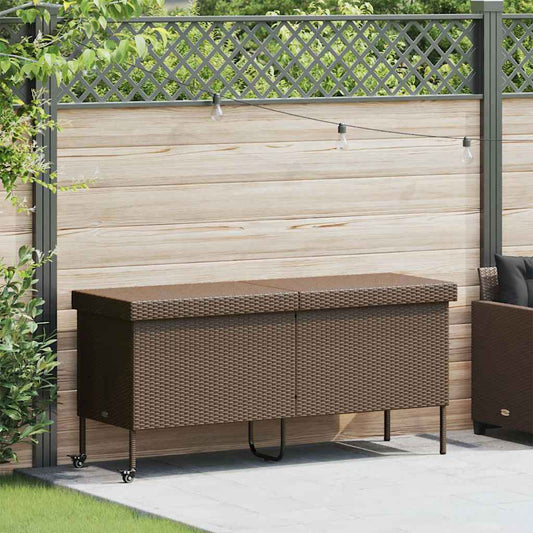 Zahradní úložný box s kolečky hnědý 160x55x75 cm polyratan