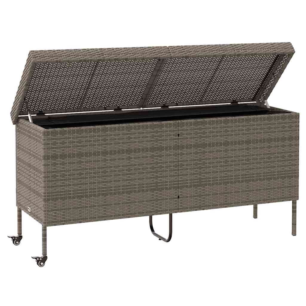 Zahradní úložný box s kolečky šedý 160x55x75 cm polyratan