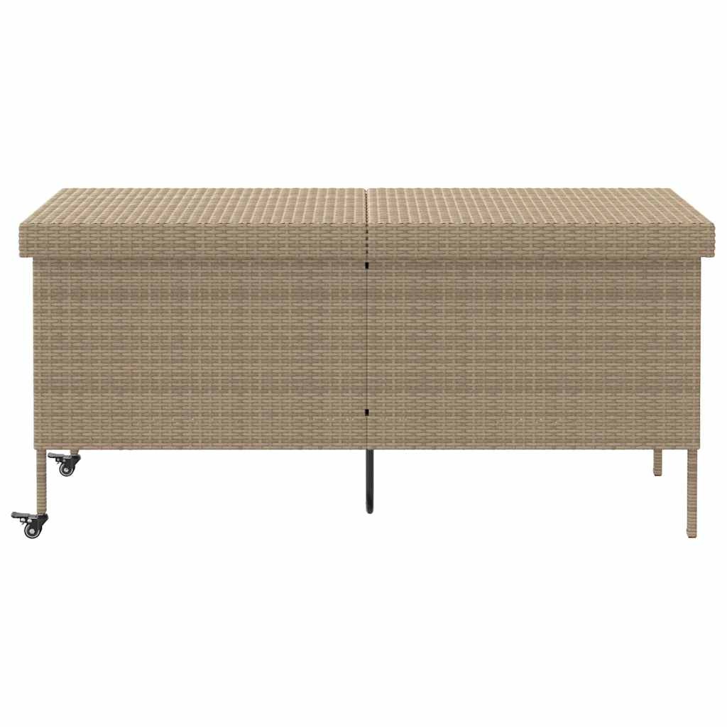 Zahradní úložný box s kolečky béžová 160x55x75 cm polyratan