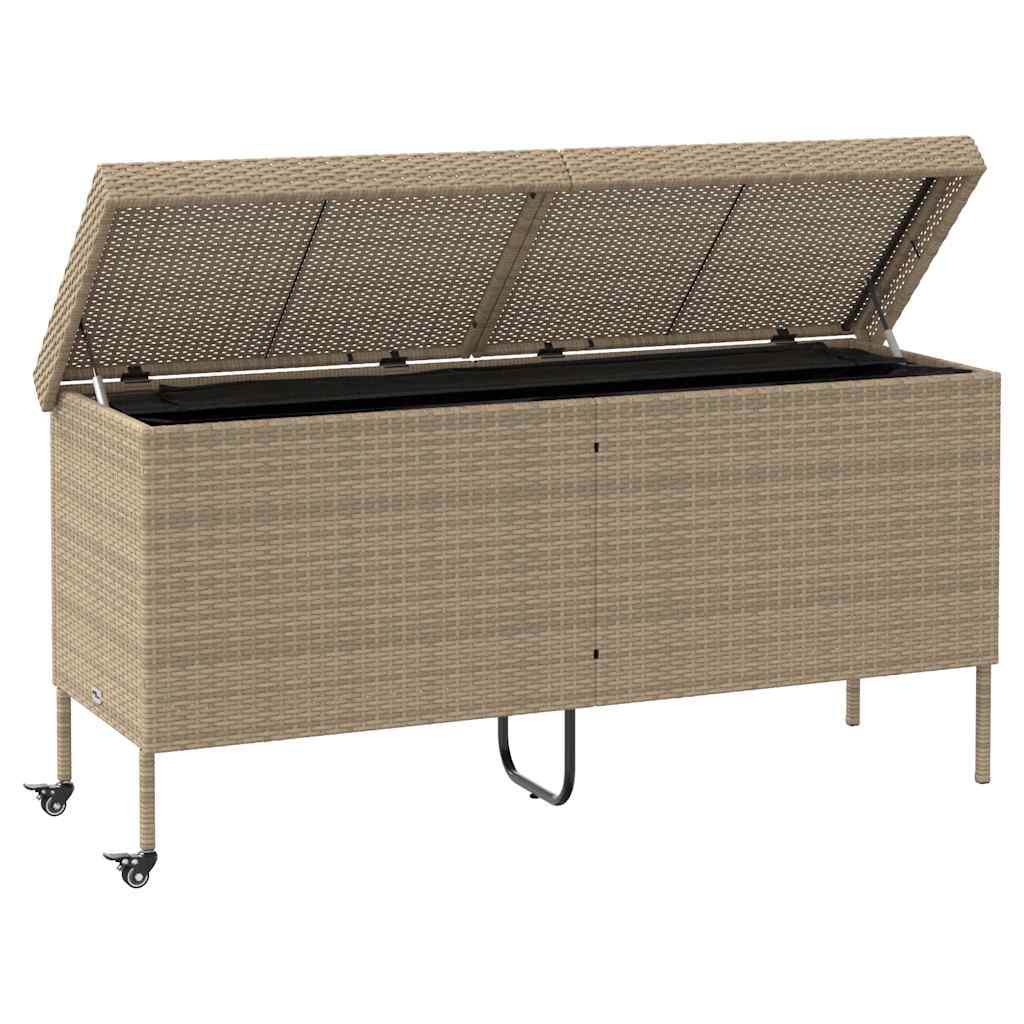 Zahradní úložný box s kolečky béžová 160x55x75 cm polyratan