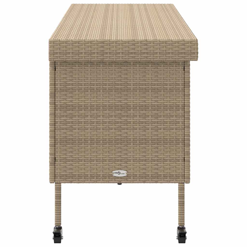 Zahradní úložný box s kolečky béžová 160x55x75 cm polyratan