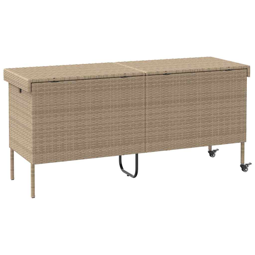 Zahradní úložný box s kolečky béžová 160x55x75 cm polyratan