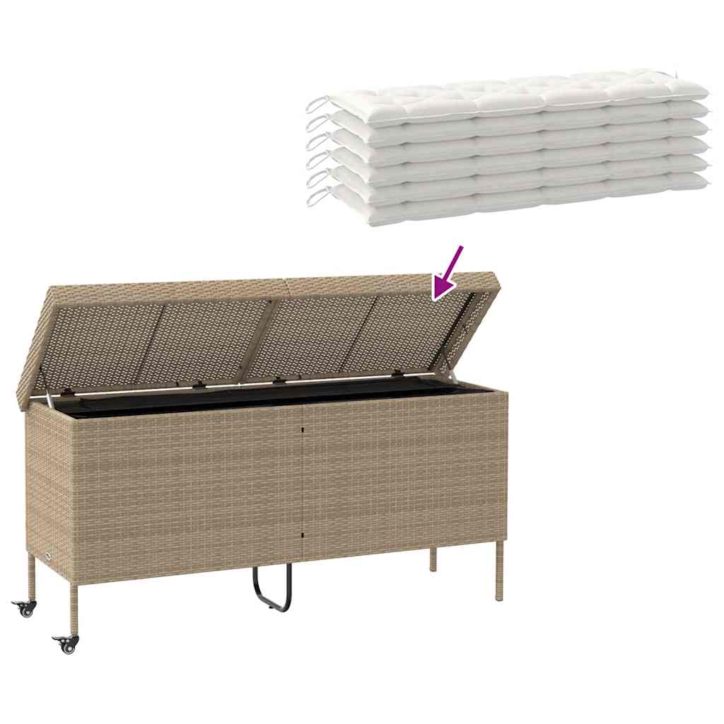 Zahradní úložný box s kolečky béžová 160x55x75 cm polyratan