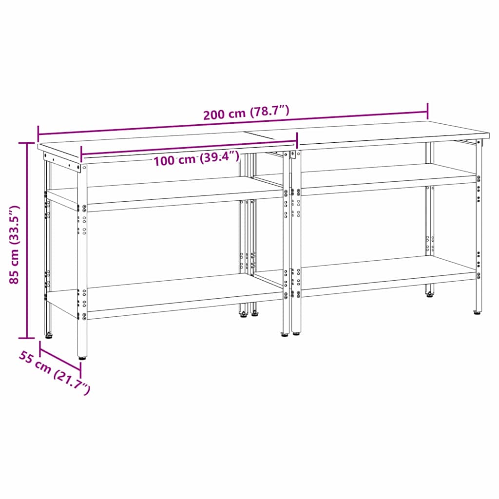 Sada pracovního stolu s policí 2 pcs Šedá 200 x 55 x 85 cm Ocel