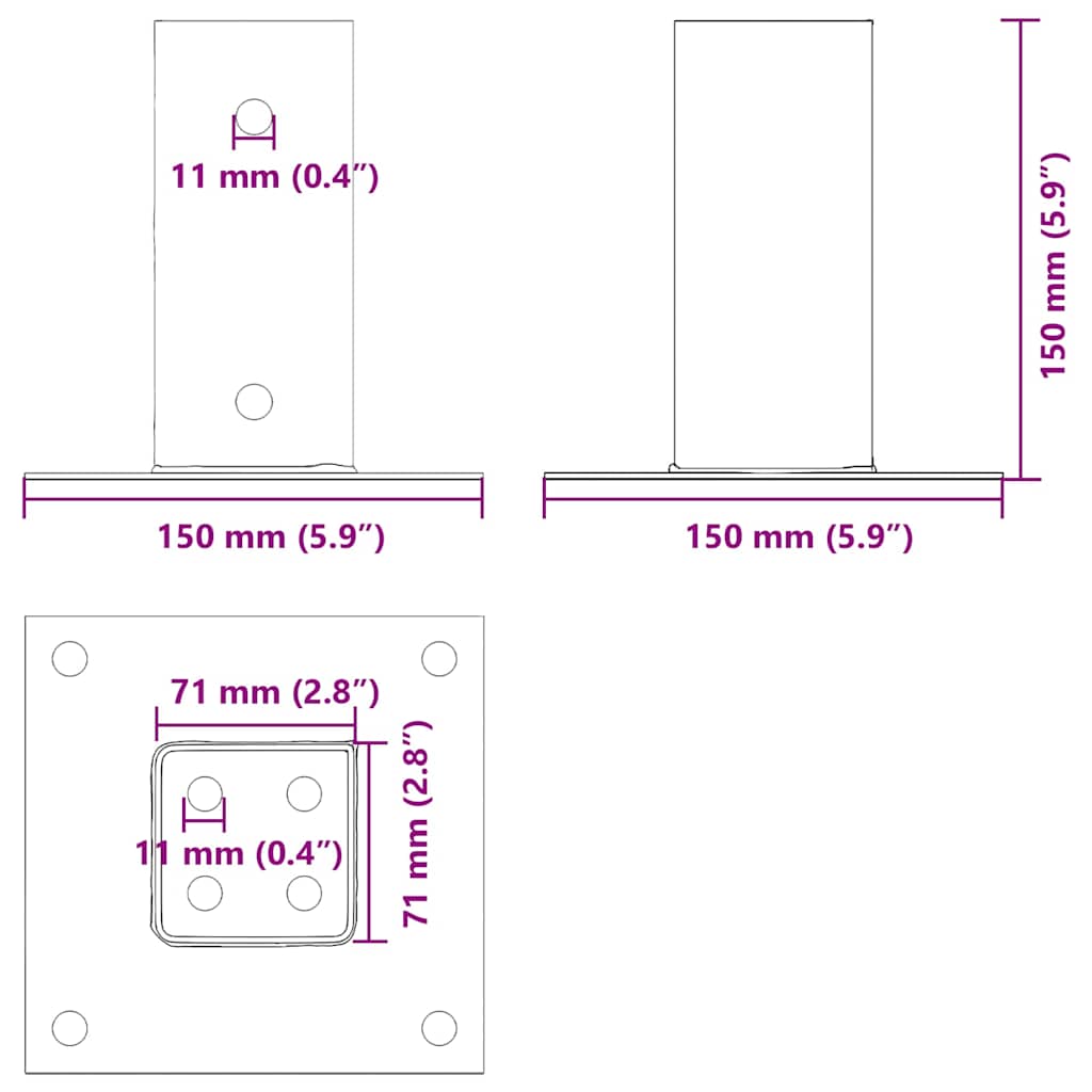 Podstavce pod sloupky čtvercové 4 ks antracit 71x71 mm