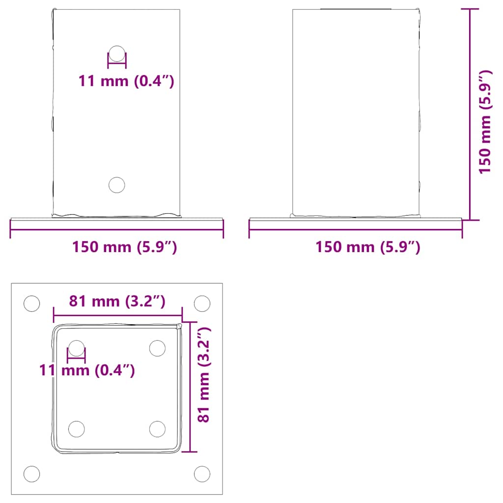 Podstavce pod sloupky čtvercové 4 ks antracit 81x81 mm