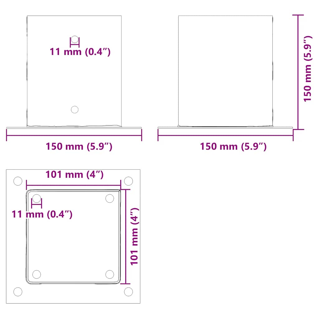 Podstavce pod sloupky čtvercové 12 ks Antracit 101x101 mm