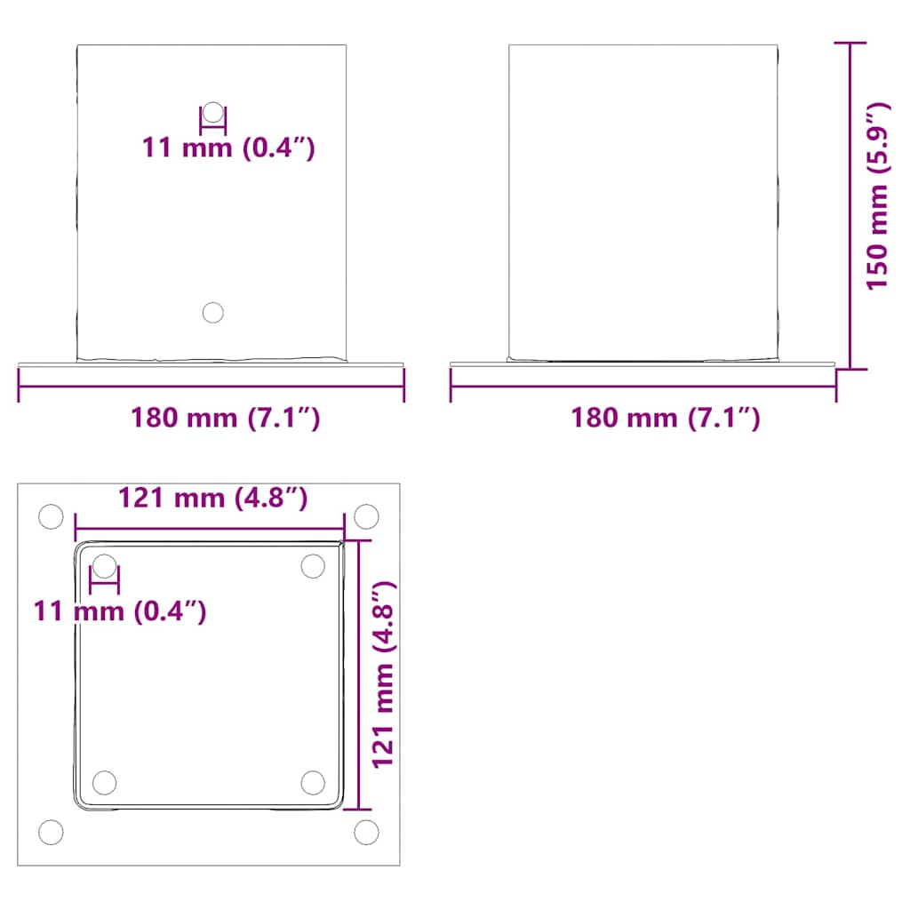 Podstavce pod sloupky čtvercové 4 ks antracit 121x121 mm