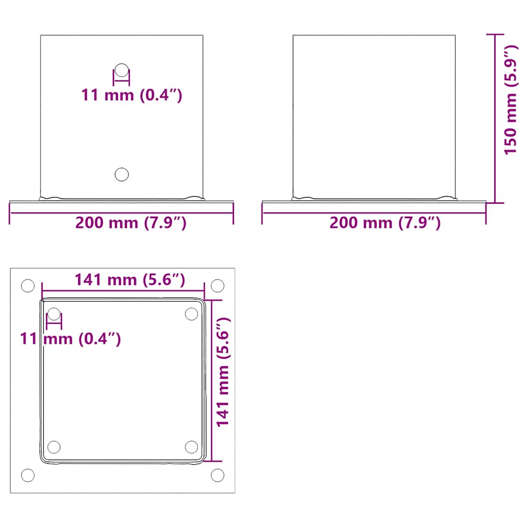 Podstavce pod sloupky čtvercové 4 ks antracit 141x141 mm