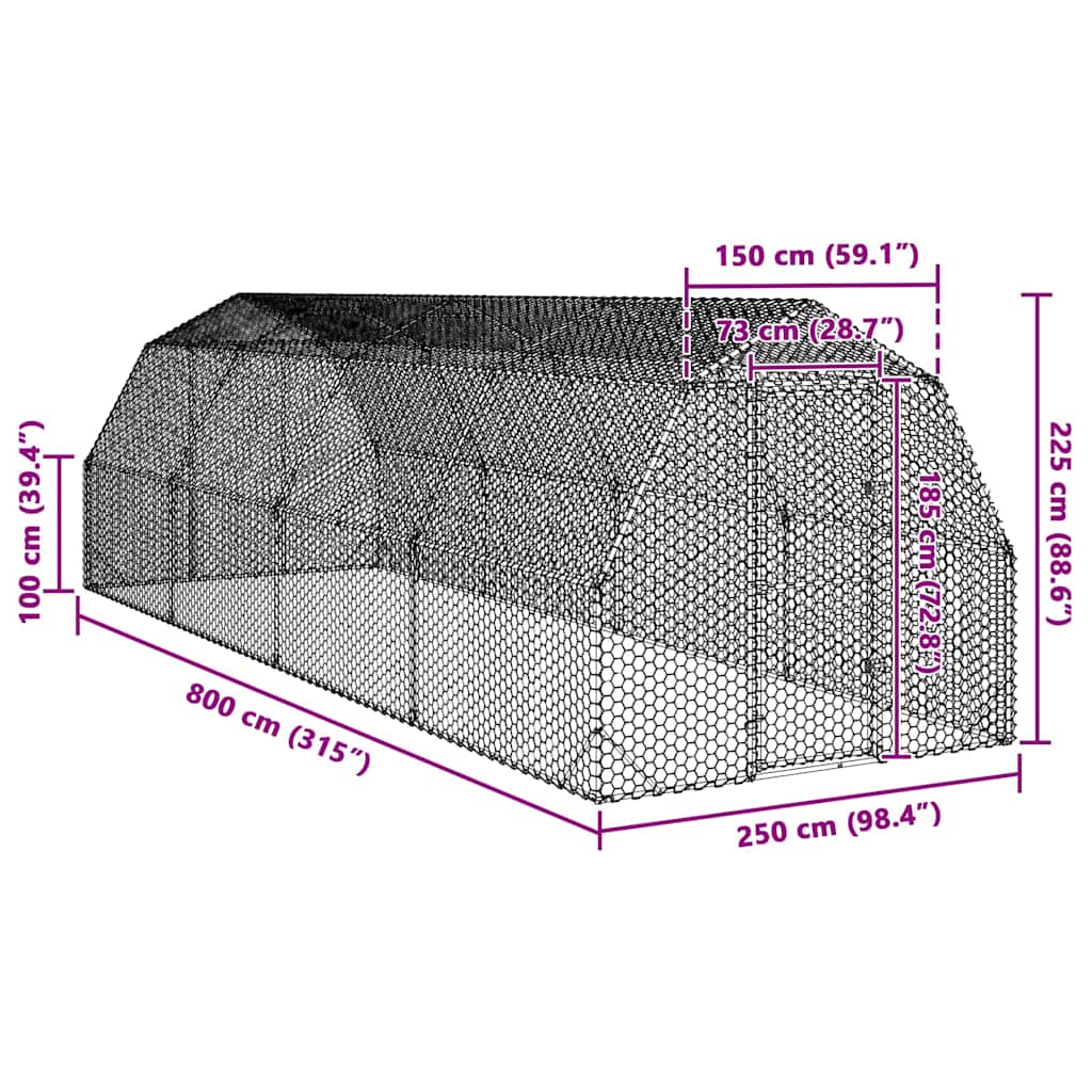 Výběh pro slepice 2,5x8x2,25 m pozinkovaná ocel