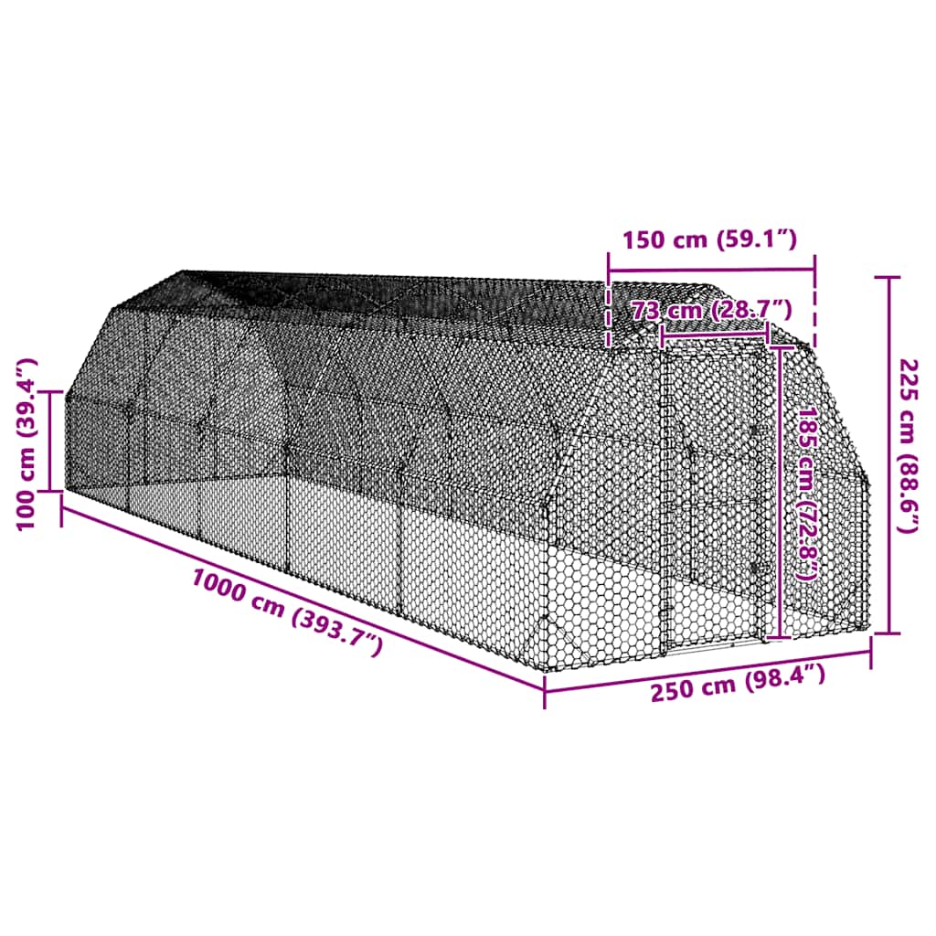 Výběh pro slepice 2,5x10x2,25 m pozinkovaná ocel