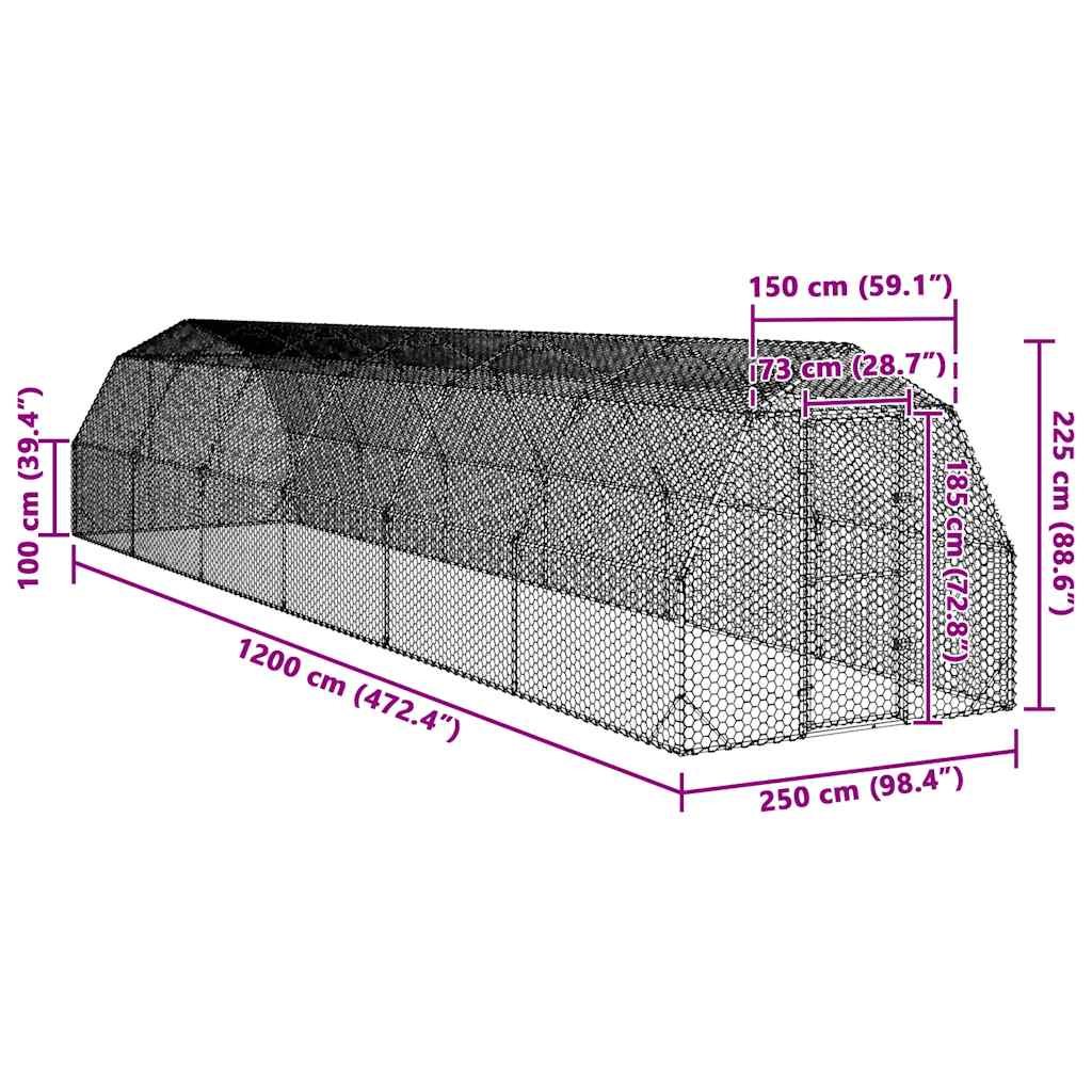 Výběh pro slepice 2,5x12x2,25 m pozinkovaná ocel