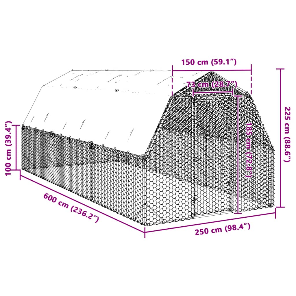Výběh pro slepice se střechou 2,5x6x2,25 m pozinkovaná ocel