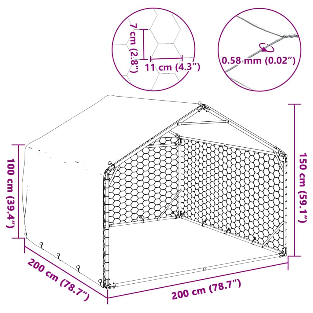 Venkovní psí bouda s krytem 2x2x1,5 m pozinkovaná ocel