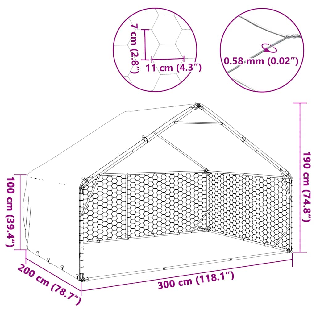 Venkovní psí bouda s krytem 3x2x1,9 m pozinkovaná ocel