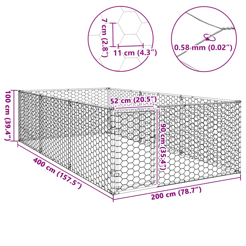Venkovní psí bouda s dveřmi 2x4x1 m pozinkovaná ocel