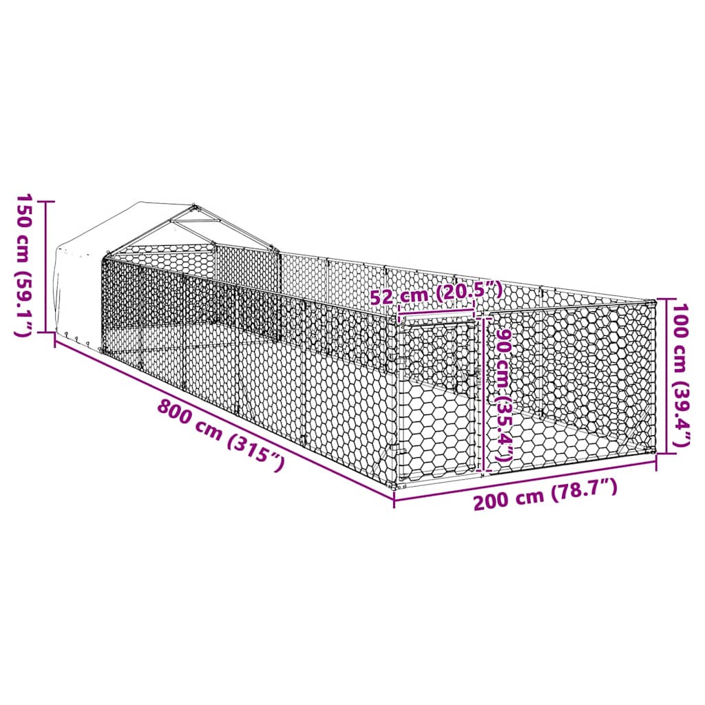 Venkovní psí kotec s výběhem 8x2x1,5 m pozinkovaná ocel