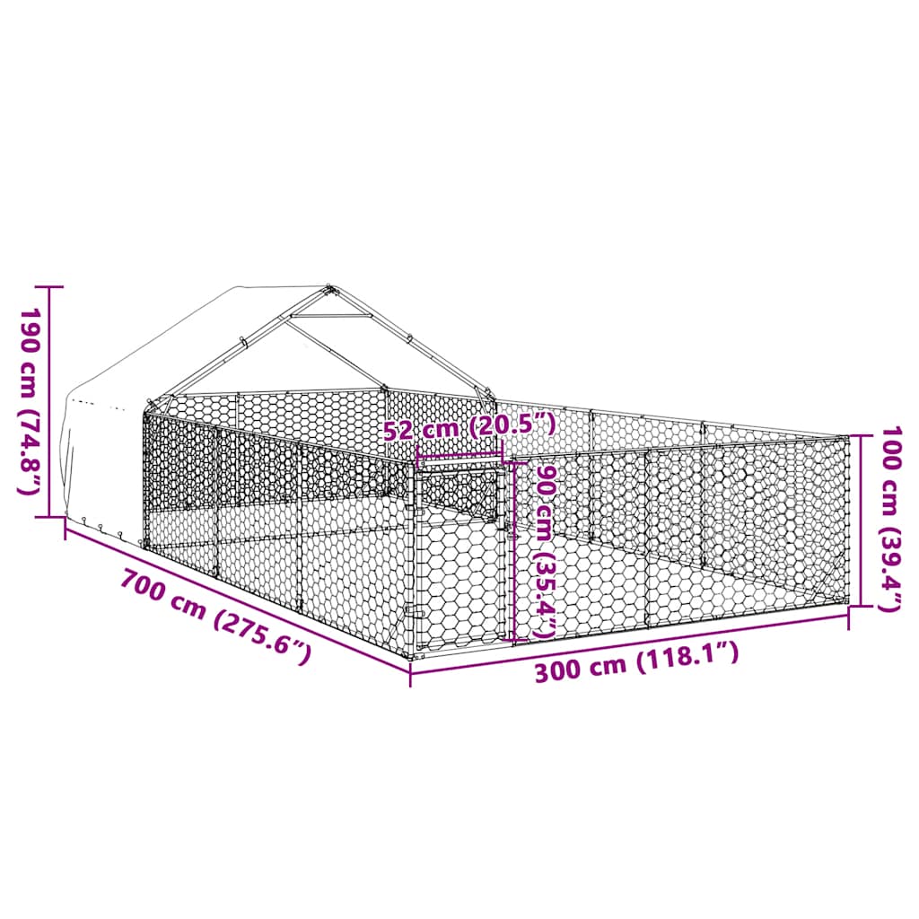 Venkovní psí kotec s výběhem 7x3x1,9 m pozinkovaná ocel